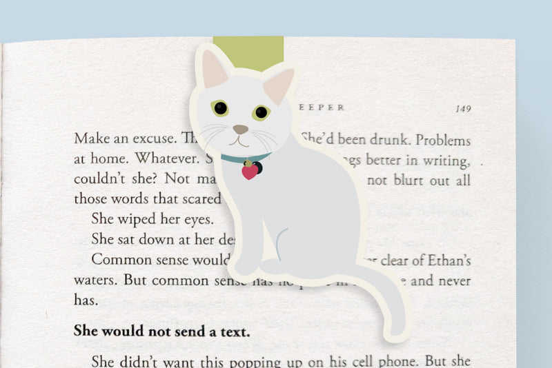 White Cat Sitting Jumbo Magnetic Bookmark - CVJ1184WHIT