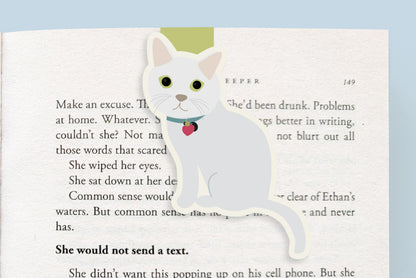 White Cat Sitting Jumbo Magnetic Bookmark - CVJ1184WHIT