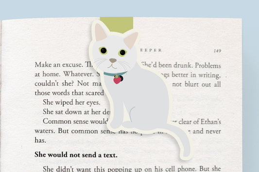 White Cat Sitting Jumbo Magnetic Bookmark - CVJ1184WHIT