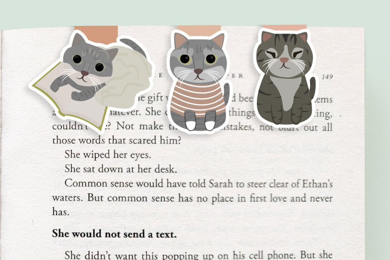 Grey Cats Mini Magnetic Bookmarks 3-Pack - CVM1310GRCA