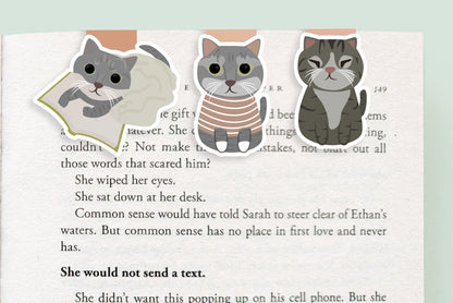 Grey Cats Mini Magnetic Bookmarks 3-Pack - CVM1310GRCA