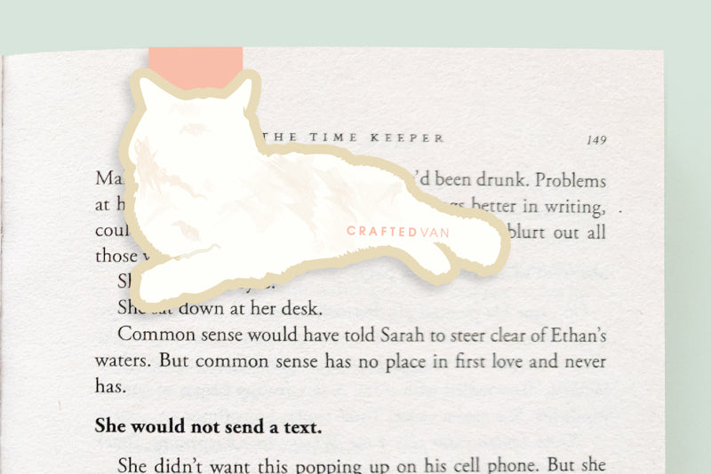White Cat Lying Down Jumbo Magnetic Bookmark - CVJ1189WHLY